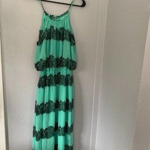 Maxi Teal & Black Sun Dress Size 10